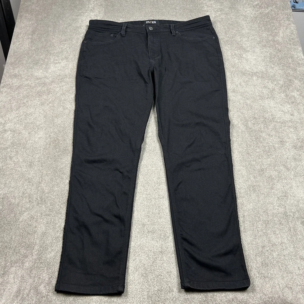 DU/ER L2X Black Denim Jeans Mens 38x30 Slim Stretch Coolmax Pants